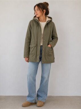 Patagonia Prairie Dawn Hooded Parka Jacket Sherpa Lined Womens Small Green